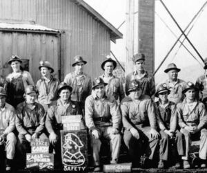 In the 1949 portrait of the Blue Goose crew Mutt is standing in the back row to the right of the ground boss sitting behind the "We practice safety here" sign.