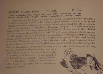 Mantle, batting right-handed, hit Chuck Stobbs' second pitch out of the park. Patterson said he retrieved the ball from Dunaway and declared it had traveled 565 feet.