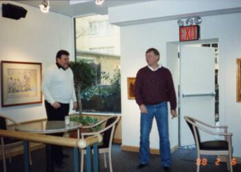 Together they survey the damage the morning after. Photo: Courtesy of Mike Klepfer