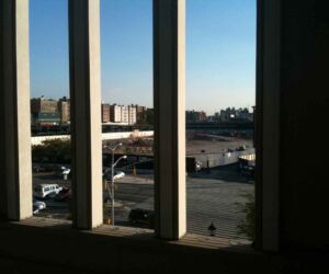 The view from the new ballpark of the site of the former Stadium