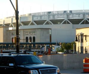 When I returned to the hotel in 2007, a new outfield wall was growing up on the north side of 161st Street